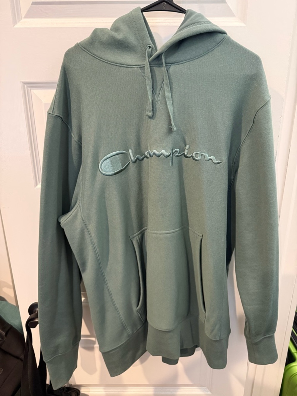 Champion Men's Pullover Hoodie in Sage Green with Embroidered Logo - Worn Once
